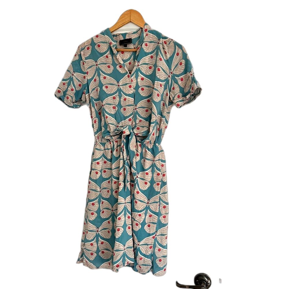 Saibus Silk Dress Size 6 Blue Short-Sleeve